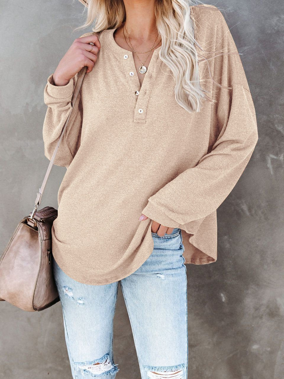Women's T-Shirts Casual V-Neck Button Loose Cashmere Knit T-Shirts - LuckyFash™