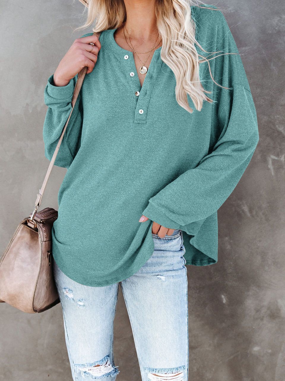 Women's T-Shirts Casual V-Neck Button Loose Cashmere Knit T-Shirts - LuckyFash™