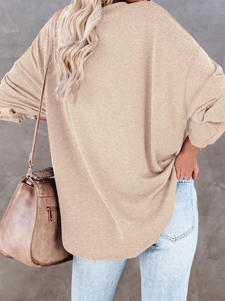 Women's T-Shirts Casual V-Neck Button Loose Cashmere Knit T-Shirts - LuckyFash™