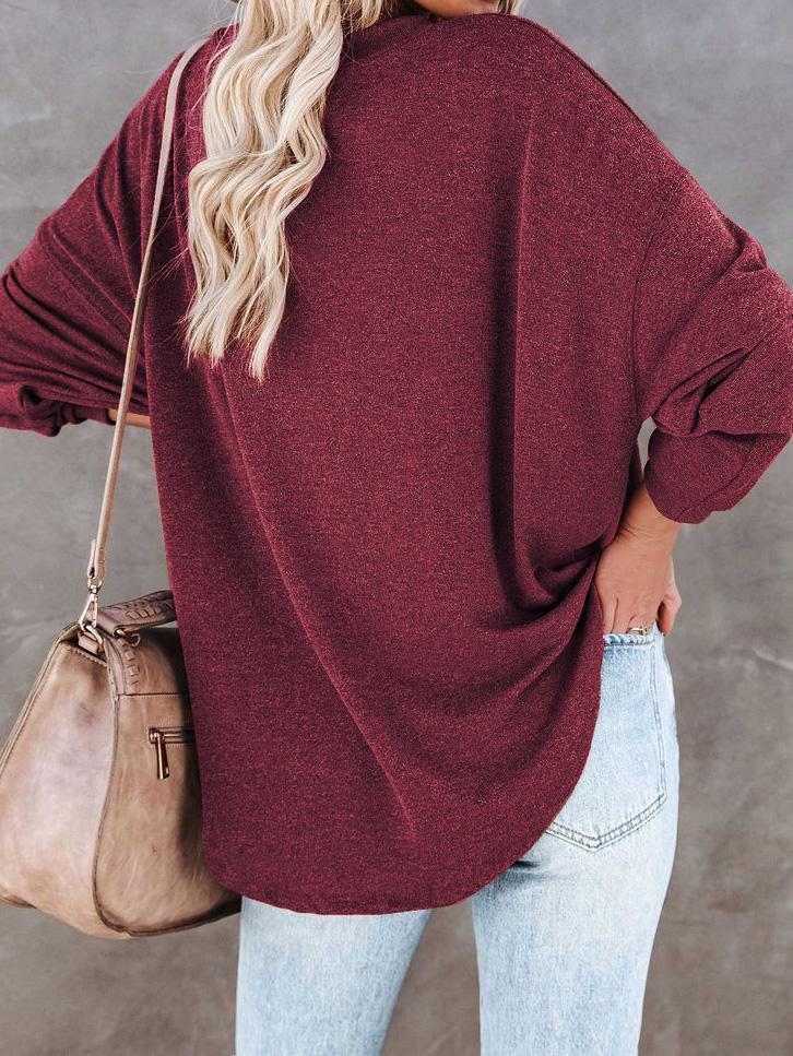 Women's T-Shirts Casual V-Neck Button Loose Cashmere Knit T-Shirts - LuckyFash™