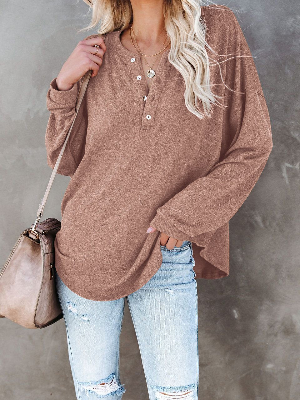 Women's T-Shirts Casual V-Neck Button Loose Cashmere Knit T-Shirts - LuckyFash™