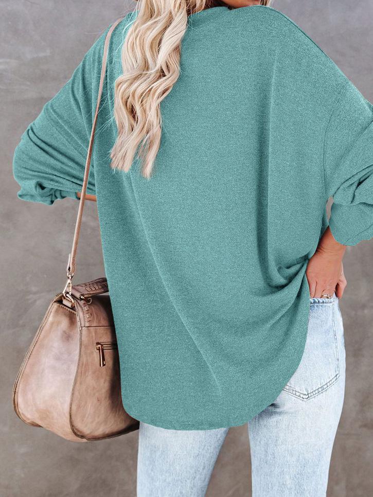 Women's T-Shirts Casual V-Neck Button Loose Cashmere Knit T-Shirts - LuckyFash™