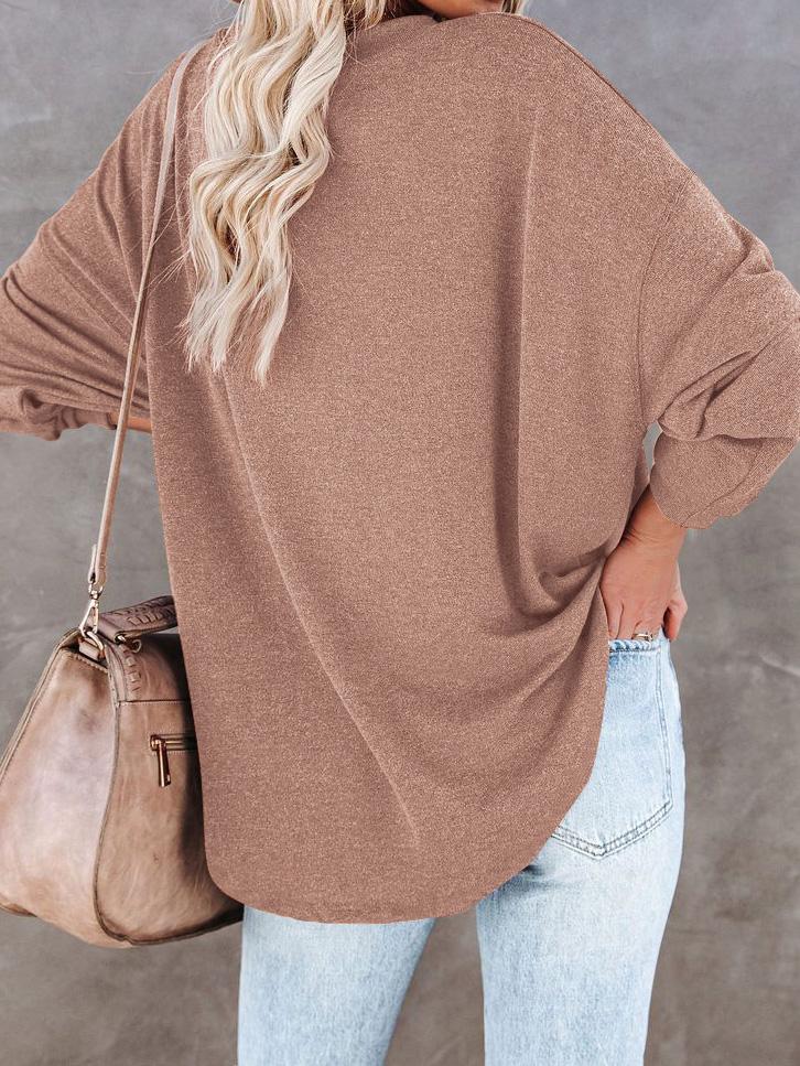 Women's T-Shirts Casual V-Neck Button Loose Cashmere Knit T-Shirts - LuckyFash™