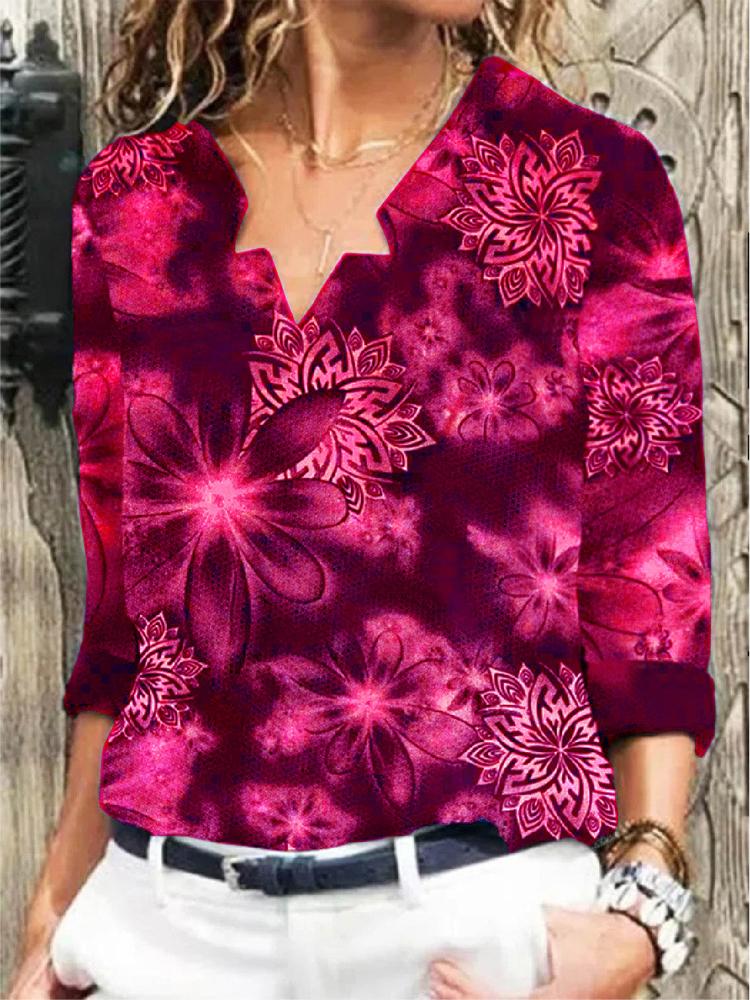Women's T-Shirts Casual V-Neck Snowflake Long Sleeve T-Shirt - LuckyFash™