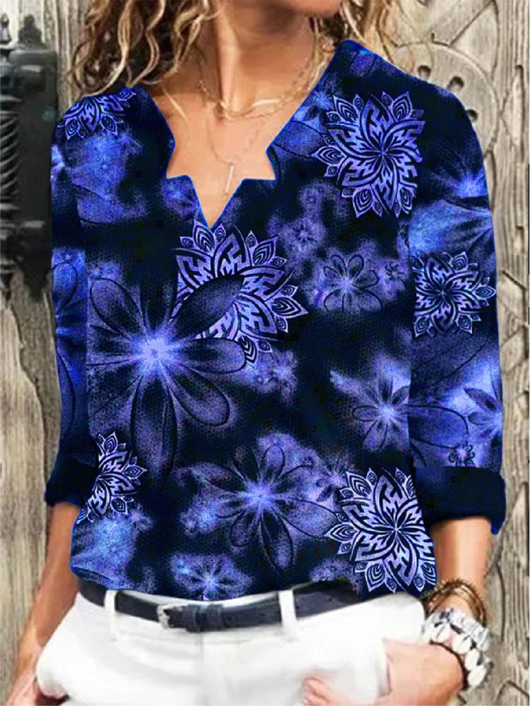 Women's T-Shirts Casual V-Neck Snowflake Long Sleeve T-Shirt - LuckyFash™