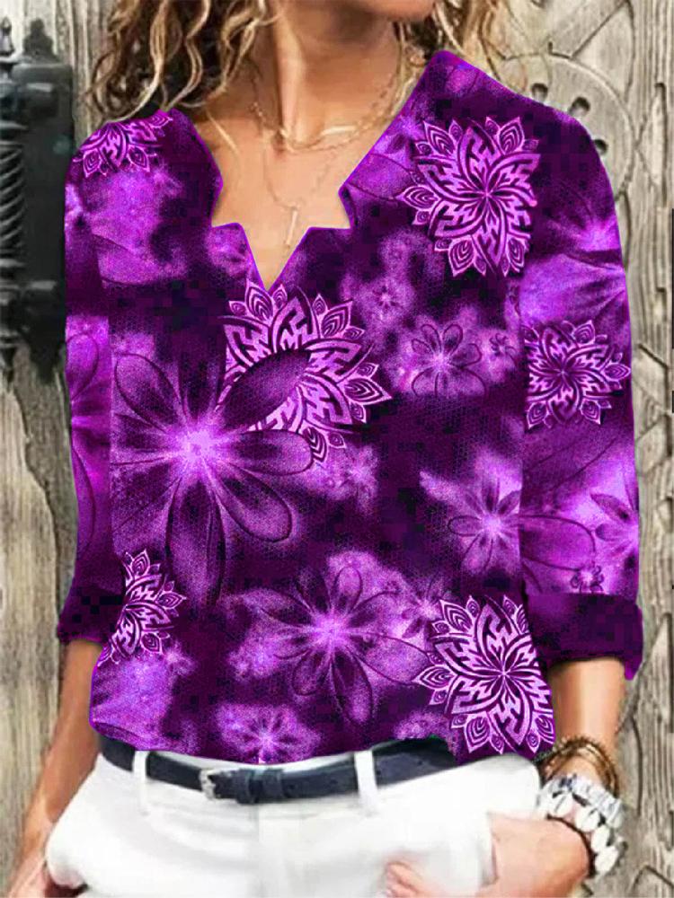 Women's T-Shirts Casual V-Neck Snowflake Long Sleeve T-Shirt - LuckyFash™