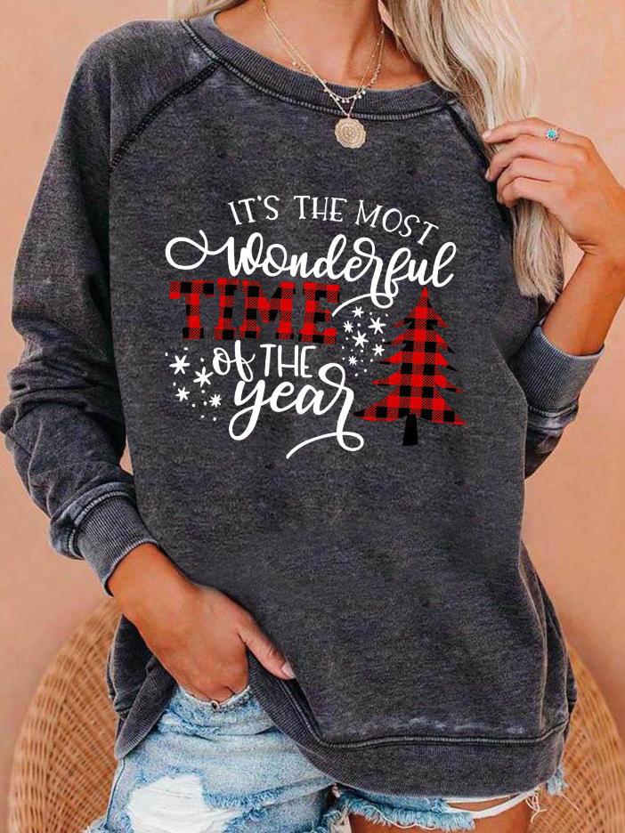 Women's T-Shirts Christmas Tree Truck Snowman Crew Neck Long Sleeve T-Shirt - LuckyFash™
