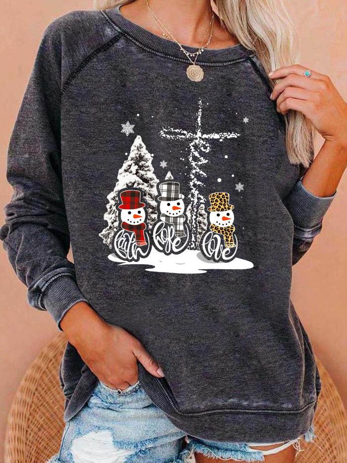 Women's T-Shirts Christmas Tree Truck Snowman Crew Neck Long Sleeve T-Shirt - LuckyFash™