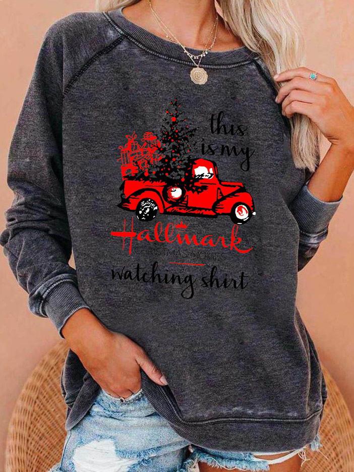 Women's T-Shirts Christmas Tree Truck Snowman Crew Neck Long Sleeve T-Shirt - LuckyFash™