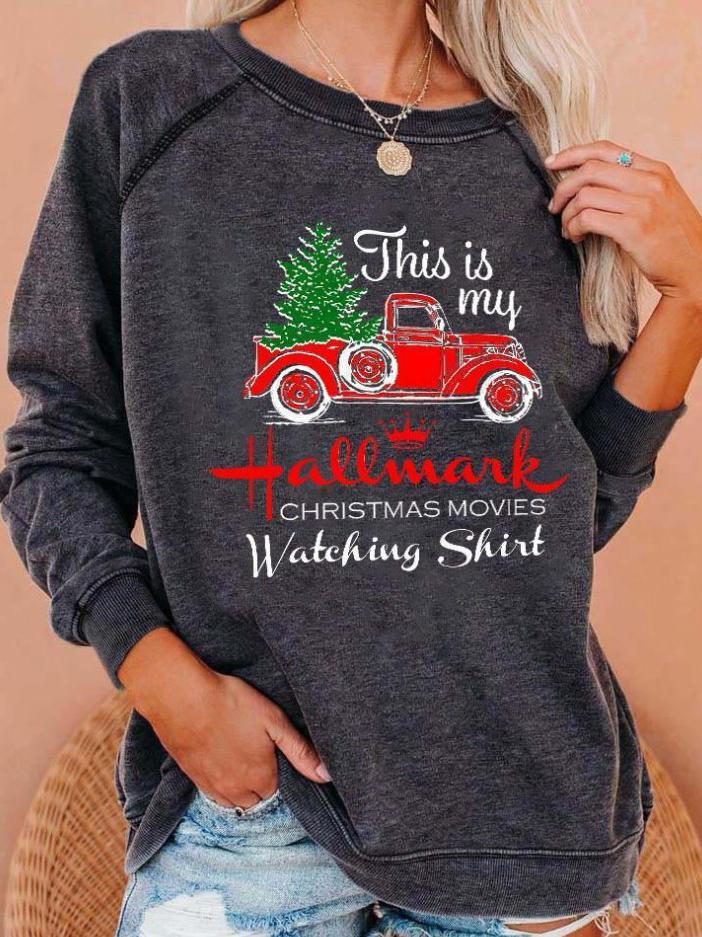 Women's T-Shirts Christmas Tree Truck Snowman Crew Neck Long Sleeve T-Shirt - LuckyFash™