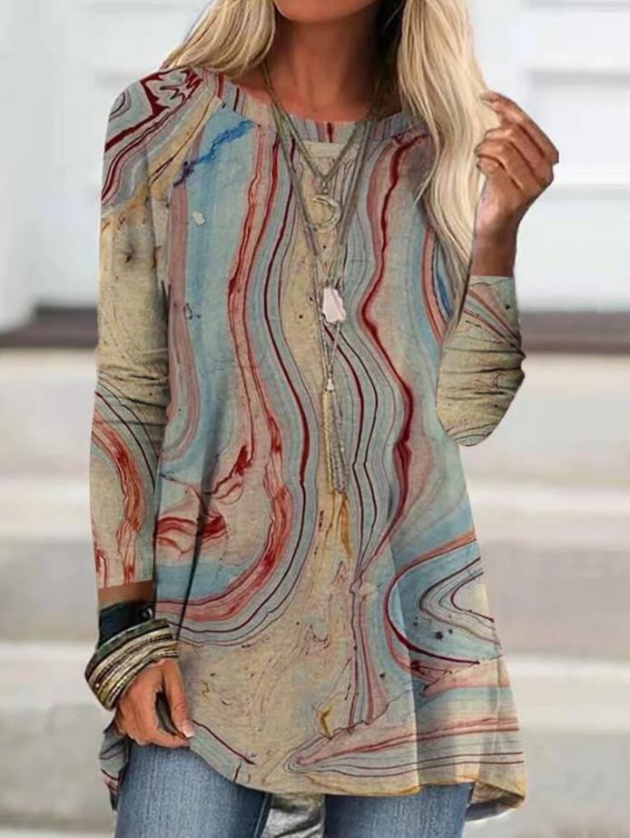 Women's T-Shirts Creative Print Round Neck Long Sleeve T-Shirt - LuckyFash™
