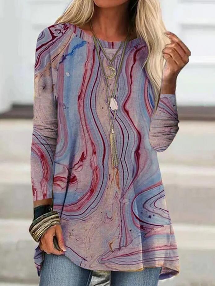 Women's T-Shirts Creative Print Round Neck Long Sleeve T-Shirt - LuckyFash™