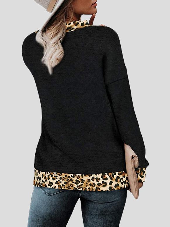 Women's T-Shirts Deep V-neck Leopard Print Long Sleeve T-Shirt - LuckyFash™