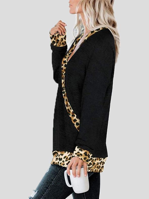 Women's T-Shirts Deep V-neck Leopard Print Long Sleeve T-Shirt - LuckyFash™