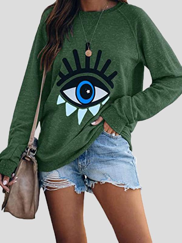 Women's T-Shirts Eye Print Long Sleeve Pullover Loose T-Shirts - LuckyFash™
