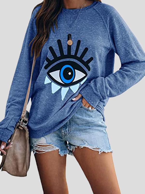 Women's T-Shirts Eye Print Long Sleeve Pullover Loose T-Shirts - LuckyFash™