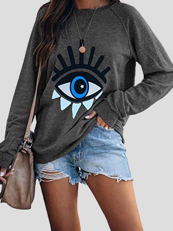 Women's T-Shirts Eye Print Long Sleeve Pullover Loose T-Shirts - LuckyFash™