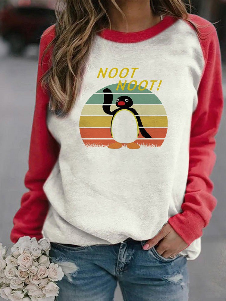 Women's T-Shirts Happy Penguin Crew Neck Long Sleeve T-Shirt - LuckyFash™