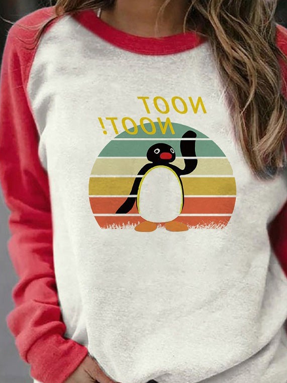 Women's T-Shirts Happy Penguin Crew Neck Long Sleeve T-Shirt - LuckyFash™
