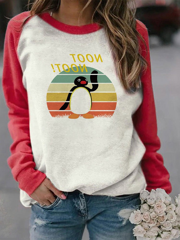 Women's T-Shirts Happy Penguin Crew Neck Long Sleeve T-Shirt - LuckyFash™