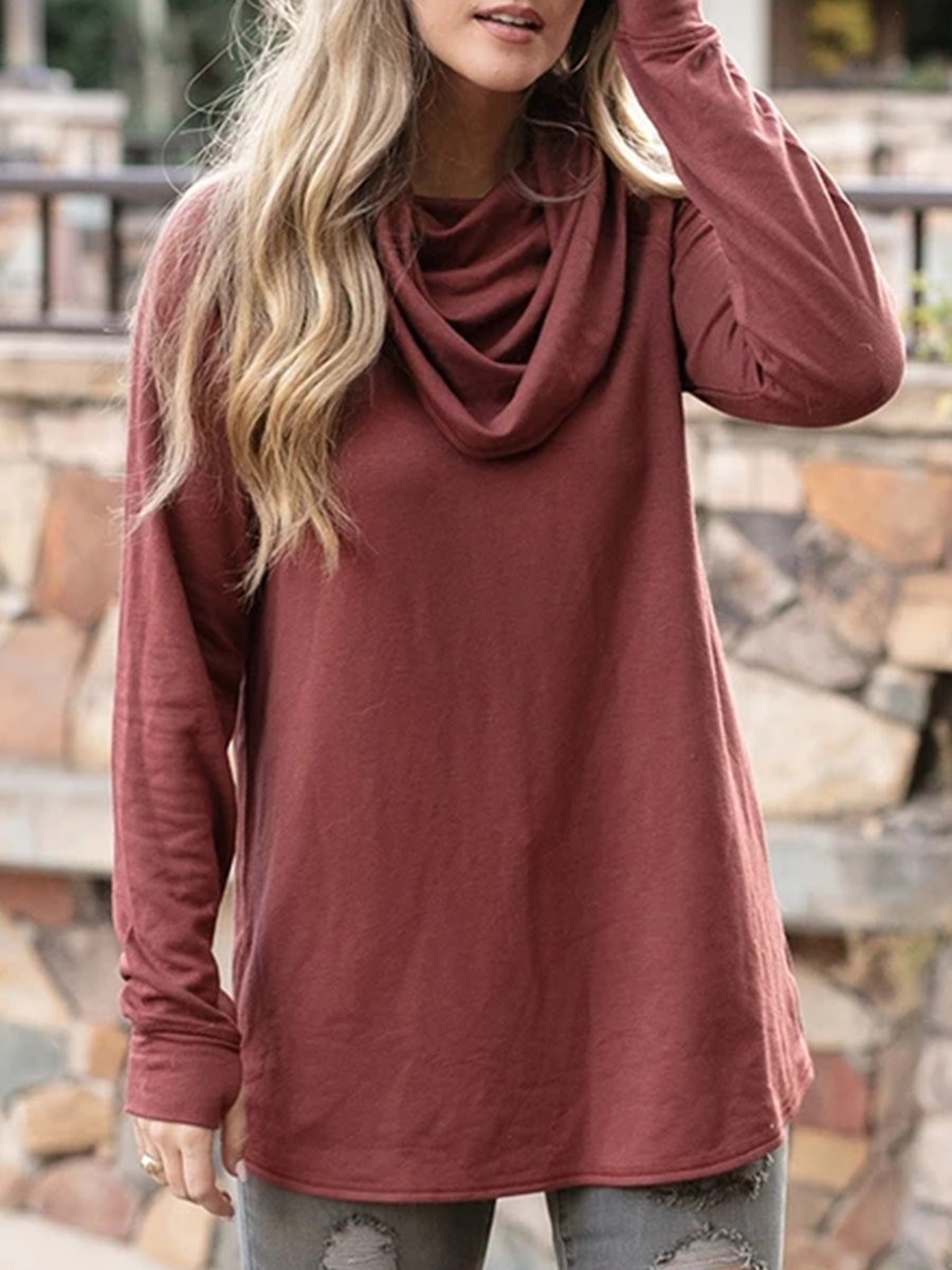 Women's T-Shirts Heap Collar Solid Long Sleeve Casual T-Shirt - LuckyFash™