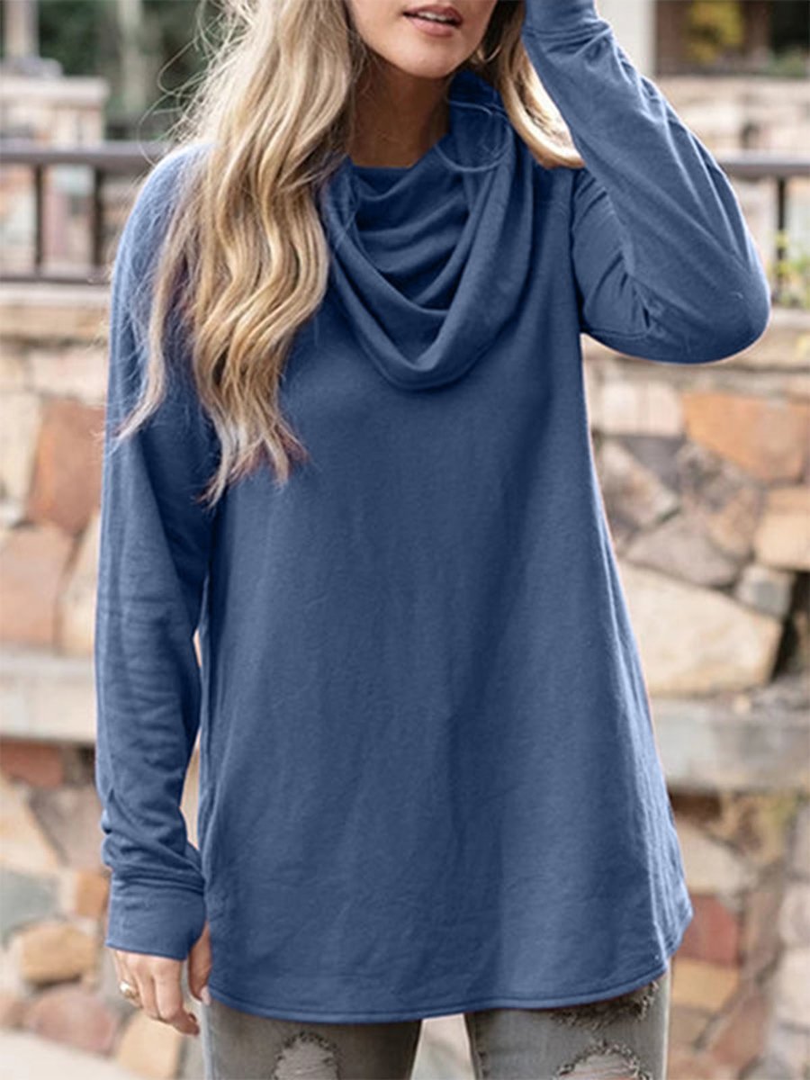 Women's T-Shirts Heap Collar Solid Long Sleeve Casual T-Shirt - LuckyFash™