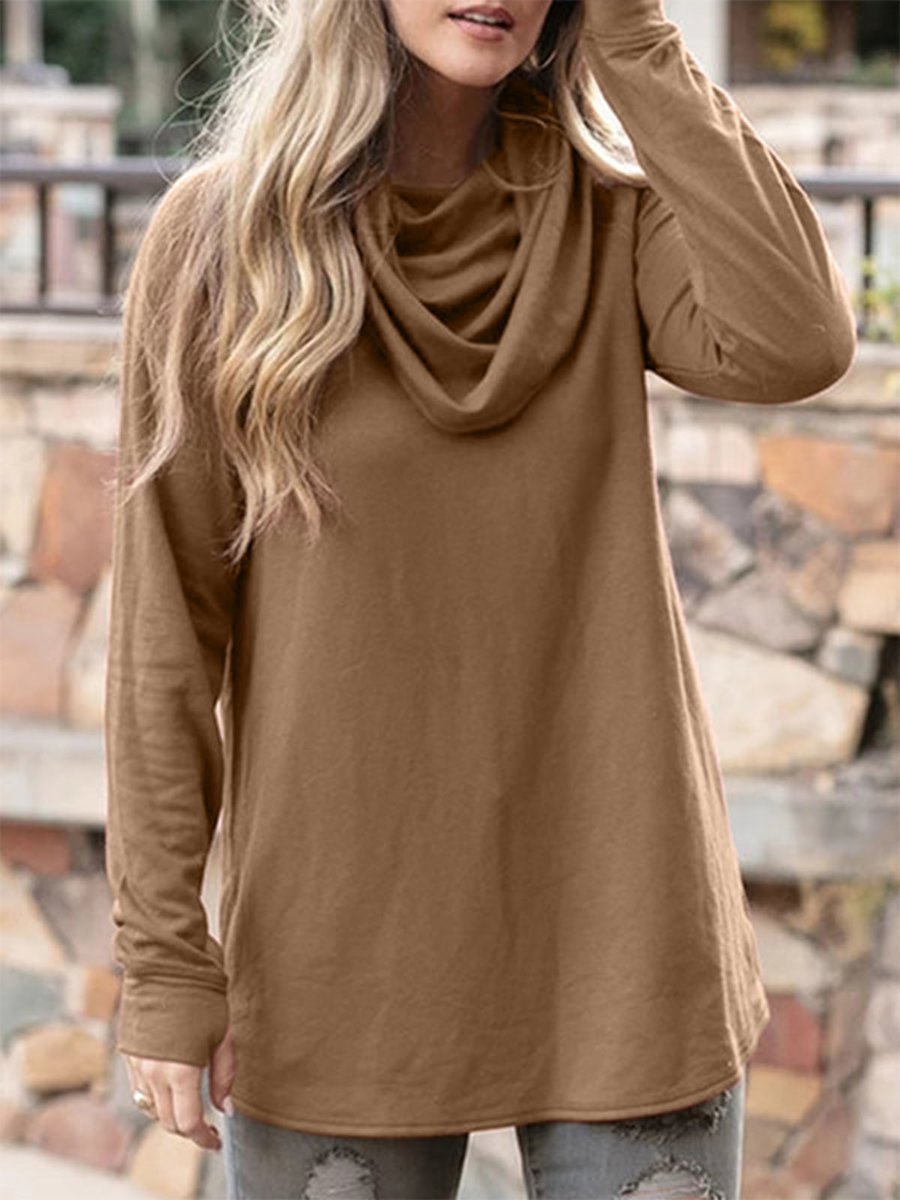 Women's T-Shirts Heap Collar Solid Long Sleeve Casual T-Shirt - LuckyFash™