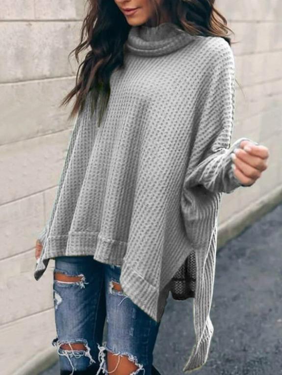 Women's T-Shirts High Collar Long Sleeve Irregular Knitted T-Shirt - LuckyFash™