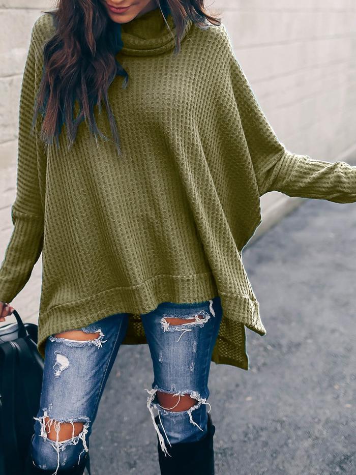 Women's T-Shirts High Collar Long Sleeve Irregular Knitted T-Shirt - LuckyFash™