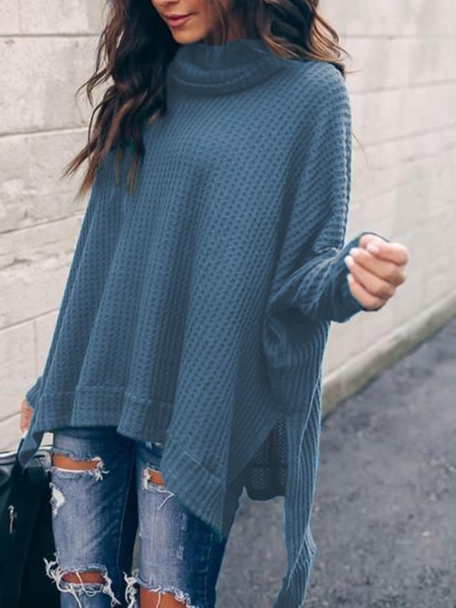 Women's T-Shirts High Collar Long Sleeve Irregular Knitted T-Shirt - LuckyFash™
