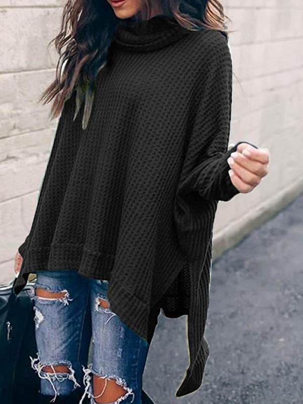 Women's T-Shirts High Collar Long Sleeve Irregular Knitted T-Shirt - LuckyFash™