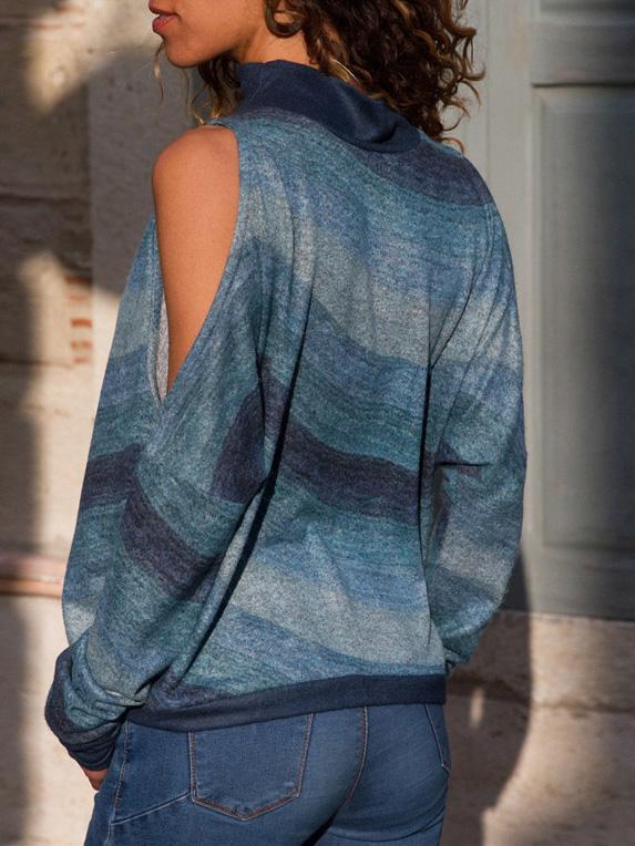 Women's T-Shirts High Neck Strapless Geometric Print Long Sleeve T-Shirts - LuckyFash™