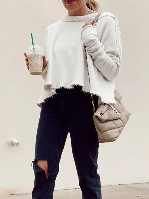 Women's T-Shirts Irregular Fringed Lapel Long Sleeve T-Shirt - LuckyFash™