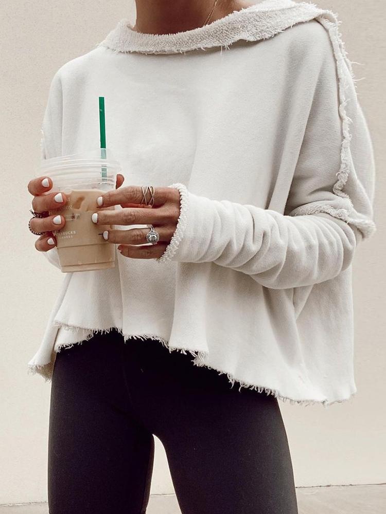 Women's T-Shirts Irregular Fringed Lapel Long Sleeve T-Shirt - LuckyFash™