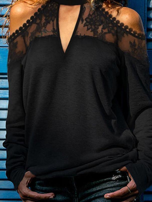 Women's T-Shirts Lace Strapless Halter Neck Long Sleeve T-Shirt - LuckyFash™