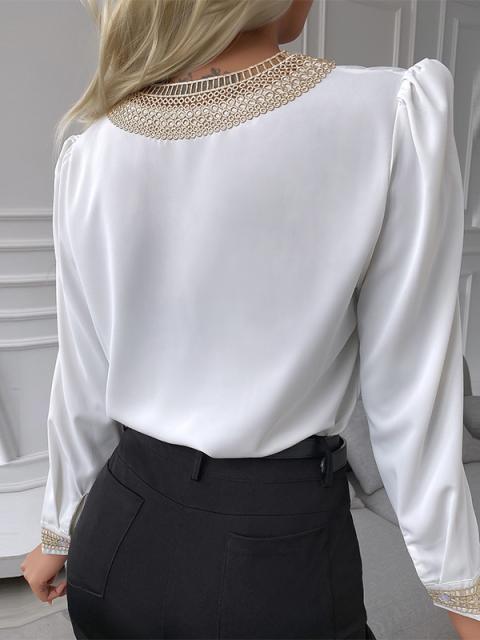 Women's T-Shirts Lace V-Neck Long Sleeve Slim T-Shirts - LuckyFash™