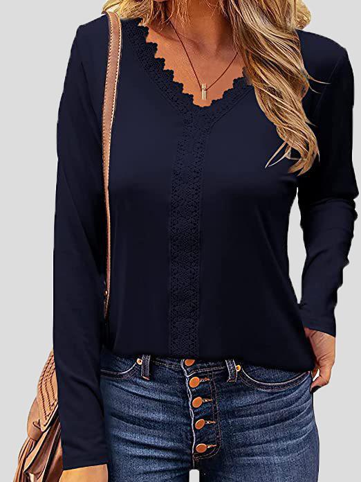 Women's T-Shirts Lace V-Neck Long Sleeve T-Shirt - LuckyFash™