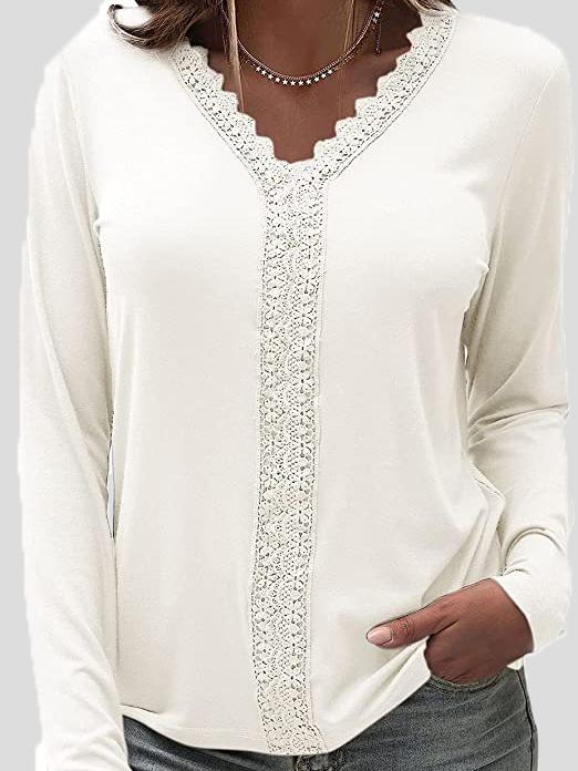 Women's T-Shirts Lace V-Neck Long Sleeve T-Shirt - LuckyFash™