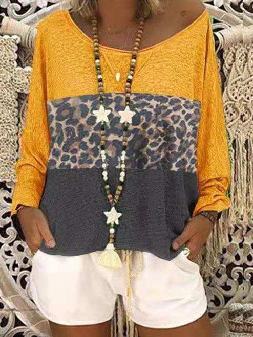Women's T-Shirts Leopard Print Round Neck Long Sleeve T-Shirt - LuckyFash™