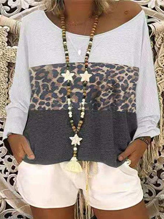 Women's T-Shirts Leopard Print Round Neck Long Sleeve T-Shirt - LuckyFash™