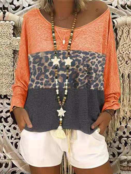 Women's T-Shirts Leopard Print Round Neck Long Sleeve T-Shirt - LuckyFash™