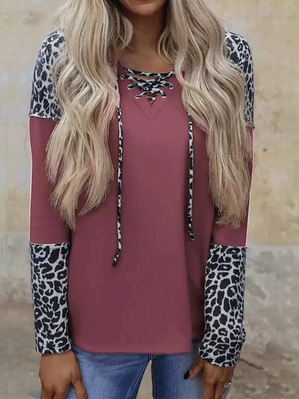 Women's T-Shirts Leopard Print Stitching Long Sleeve T-Shirt - LuckyFash™