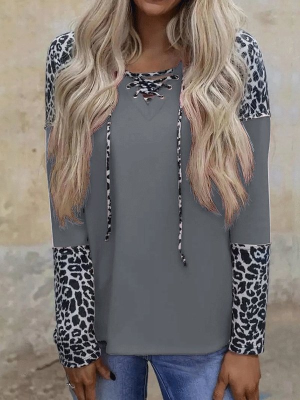 Women's T-Shirts Leopard Print Stitching Long Sleeve T-Shirt - LuckyFash™