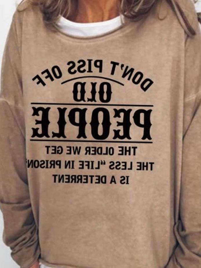 Women's T-Shirts Letter Print Loose Round Neck Long Sleeve T-Shirt - LuckyFash™