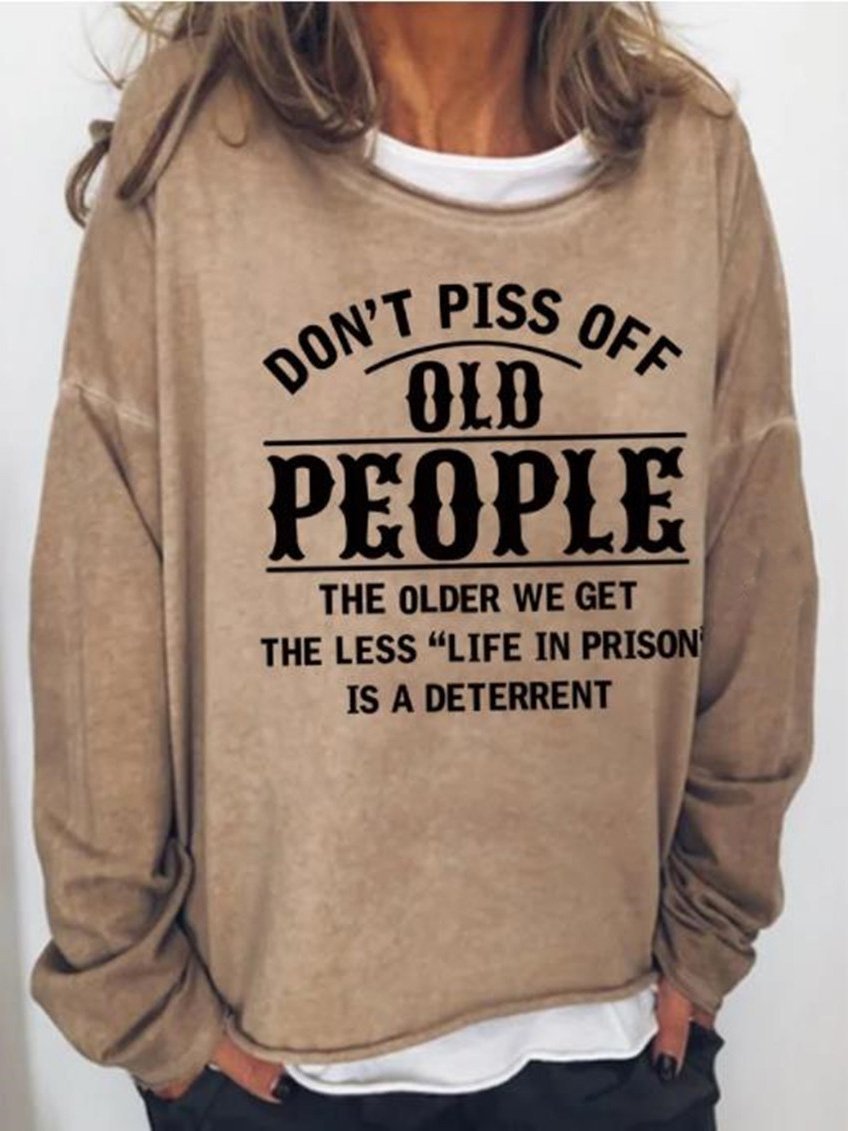 Women's T-Shirts Letter Print Loose Round Neck Long Sleeve T-Shirt - LuckyFash™