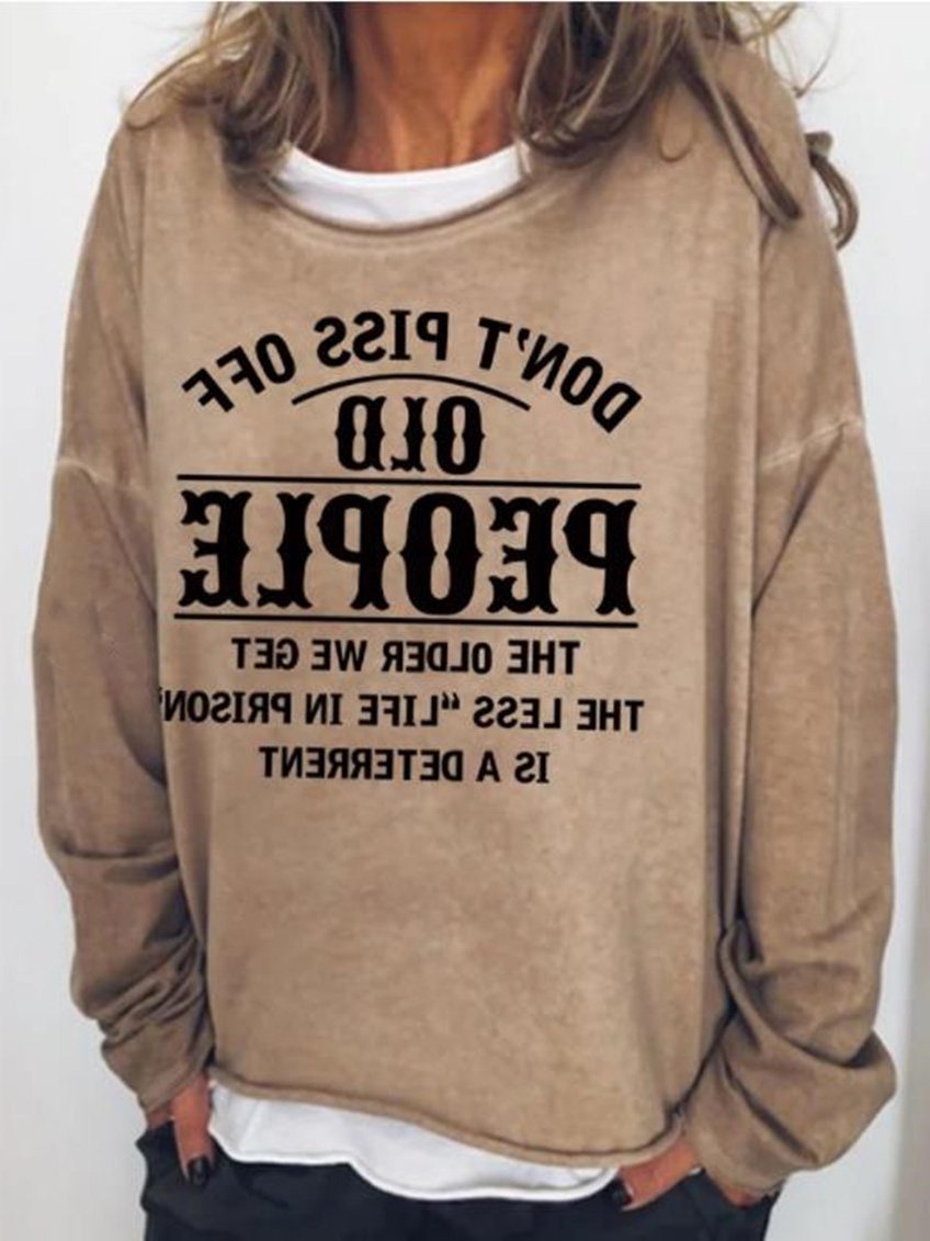 Women's T-Shirts Letter Print Loose Round Neck Long Sleeve T-Shirt - LuckyFash™