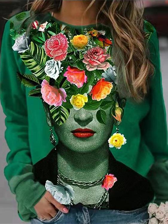 Women's T-Shirts Loose Long Sleeve Printed Round Neck T-Shirt - LuckyFash™