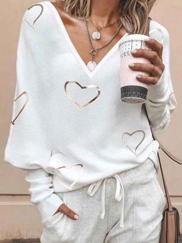 Women's T-Shirts Loose Love Printed Long Sleeve Pullover T-Shirts - LuckyFash™