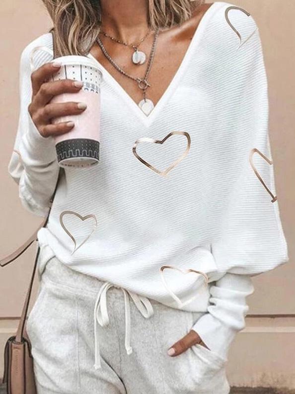Women's T-Shirts Loose Love Printed Long Sleeve Pullover T-Shirts - LuckyFash™