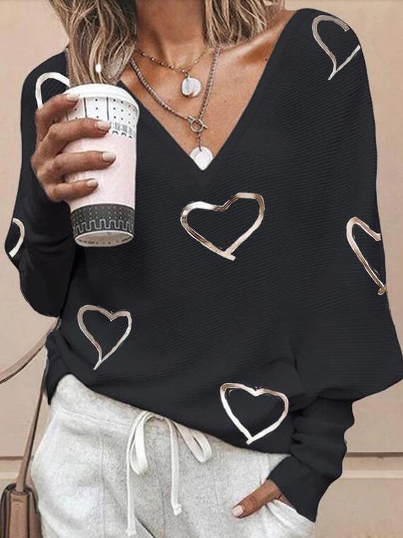 Women's T-Shirts Loose Love Printed Long Sleeve Pullover T-Shirts - LuckyFash™